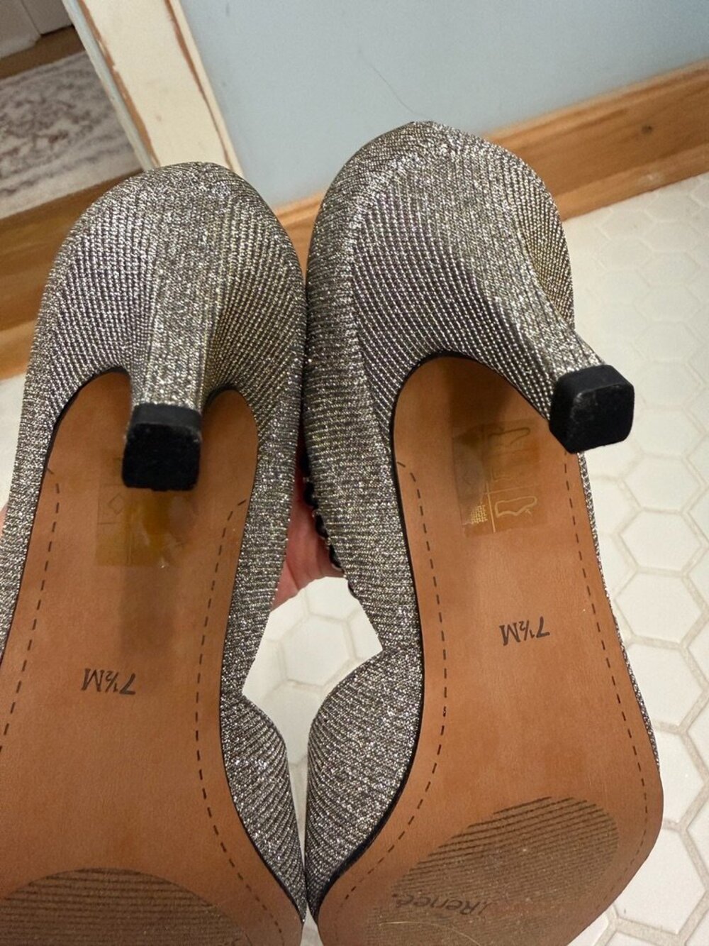 J. Renee Zayna Pewter Glitter D'Orsay Pumps Beaded Heels 7.5 New - Picture 5 of 10